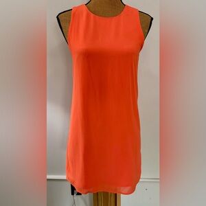 Naked Zebra Coral Orange Sleeveless Shift Dress Small | Bright Silk Feel